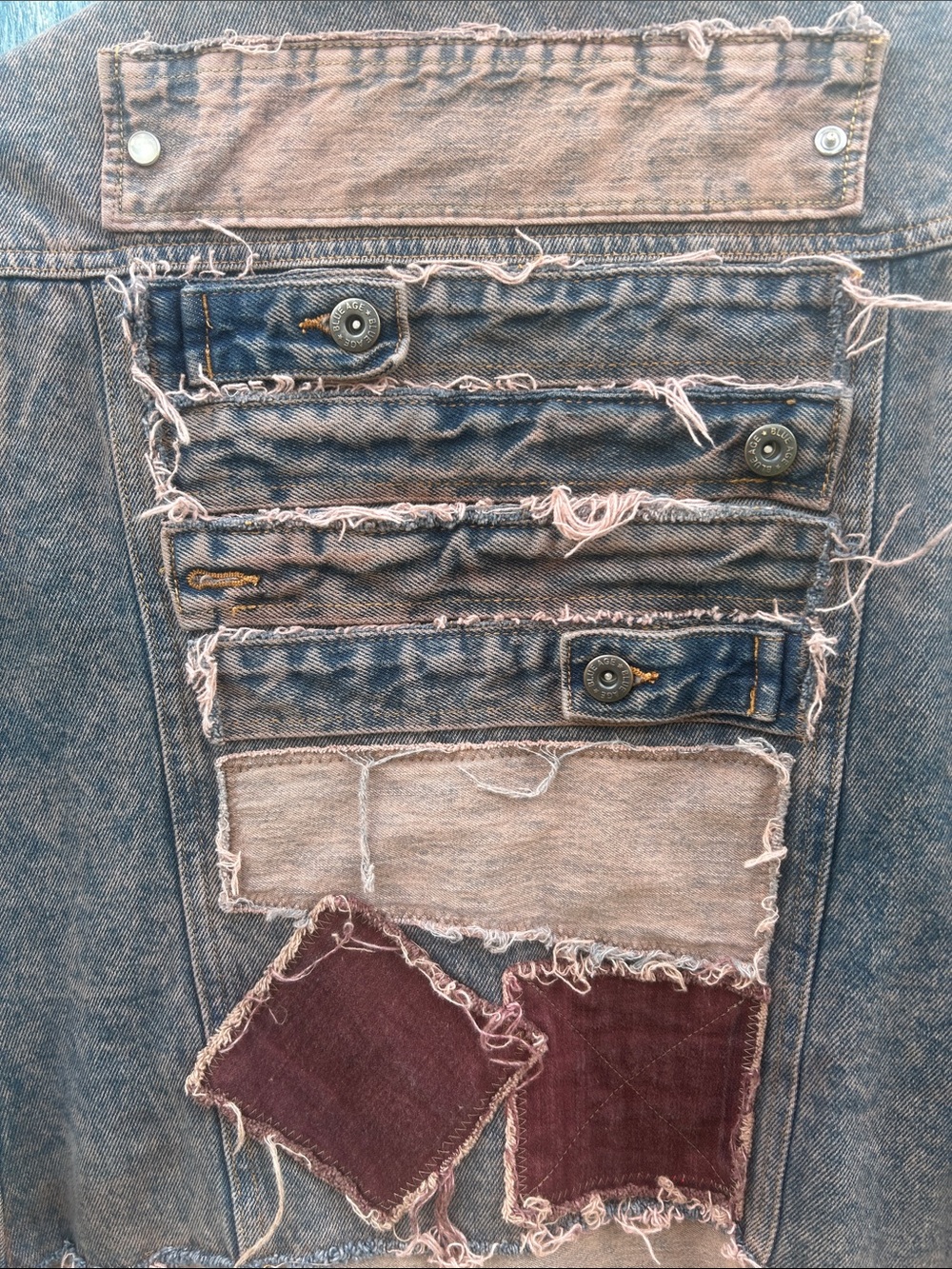 Upcycled post apocalyptic zombie apocalypse tattered patched denim jean jacket - Picture 3 of 11